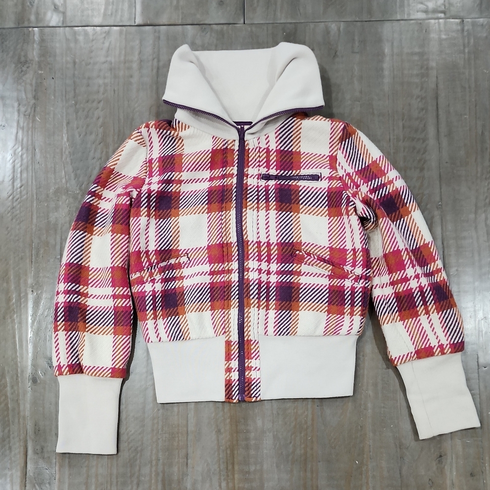 Tulle Girls Purple and Orange Plaid Jacket Size L #D2509-0096